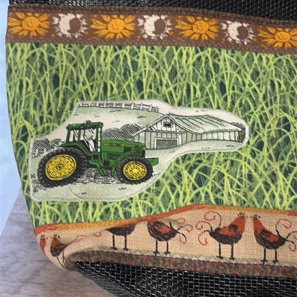 PRE OWNED HOMEMADE FARMHOUSE TRACTOR CHICKENS SHOPPING TOTE BAG WITH MESH - Picture 2 of 13